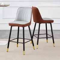 SUCCESS COURIER Lot de 2 tabourets de bar, 100 cm, cuirPolyuréthanegris clair et marron, pieds en métal noir, repose-pieds