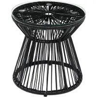 Fortuna Table de jardin ronde Lai avec design en forme de tambour creux, table de bistrot avec plateau en verre, table basse noire pour jardin et balcon