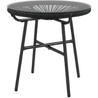 SUCCESS COURIER Table de jardin de style bohème en rotin PE avec plateau en verre trempé, 50 cm, noir
