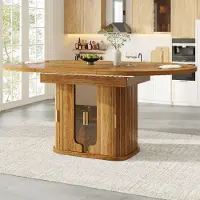 Flieks Table à rallonges , pouvant accueillir jusqu'à 6 personnes, table de cuisine 118-158 x 118 x 77 cm, table de salle à manger avec portes vitrées, noyer