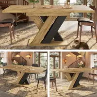SUCCESS COURIER Table à manger XL à rallonges (119-158 cm) aspect bois, table de cuisine moderne au design en X avec compartiment de rangement intégré, table à rallonges robuste pour 4 à 6 personnes