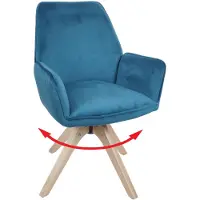 Mendler Chaise de salle à manger HWC-G67, chaise de table à manger, chaise de cuisine, chaise avec accoudoirs, pivotante, en bois et velours 320 g/m², MVG bleu turquoise