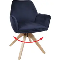 Mendler Chaise de salle à manger HWC-G67, chaise de table à manger, chaise de cuisine, chaise avec accoudoirs, pivotante, en bois et velours 320 g/m², MVG bleu anthracite