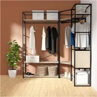 MOB-IN Lot de 3 portants vêtements bois et métal noir 180x200cm - rangement fermé