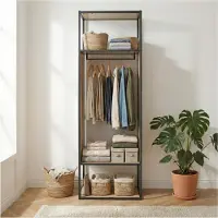MOB-IN Portant vêtements bois et métal OSLO gris L60 x H184,5 cm