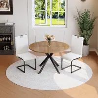 SUCCESS COURIER Table de salle à manger ronde + 2 chaises en similicuir blanc, structure métallique, ensemble de cuisine moderne pour la maison