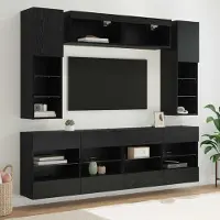 Prolenta Meuble TV mural exclusif, ensemble de 6 pièces, avec éclairage LED, en bois stratifié noir chêne
