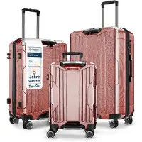 4FLY Ensemble de 3 valises de voyage à coque rigide avec cadre en aluminium, ultra-légères (M/L/XL) en PC+ABS – avec serrure TSA, 4 roulettes doubles pivotantes, bagage à main