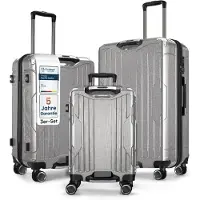 4FLY Ensemble de 3 valises de voyage à coque rigide avec cadre en aluminium, ultra-légères (M/L/XL) en PC+ABS – avec serrure TSA, 4 roulettes doubles pivotantes, bagage à main