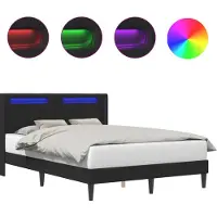 vidaXL Cadre de lit avec bandes lumineuses LED Noir 160 x 200 cm Simili cuir