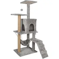 StarTech.com Arbre à chat - Tour d'escalade 126 cm - 4 niveaux - Hamac - Grande plate-forme d'observation - Niche pour chat - Poteaux à griffer en sisal - Gris