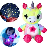 HARD-ER Licorne en peluche avec projecteur étoiles veilleuse LED berceuses et sons apaisants doudou doux pour enfants