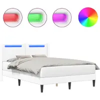 vidaXL Cadre de lit avec bandes lumineuses LED Blanc 120 x 190 cm Simili cuir