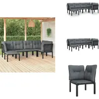 vidaXL Ensemble de salon de jardin 6 pièces noir et gris poly rotin - Ensemble de meubles de jardin