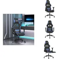 vidaXL Chaise de jeu avec massage & repose-pieds Noir et bleu Tissu - Fauteuil de jeu