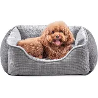 OEM Petit lit orthopédique pour chien - Apaisant et antidérapant - Velours rose tendre - Pour petits chiens et chats - Gris - 51 x 48 x 15 cm