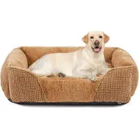 OEM Lit pour chien de taille moyenne - Lavable, antidérapant, bords surélevés - Pièce unique - Beige - Polyester - 76 x 61 x 23 cm