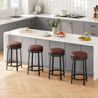 StarTech.com Tabourets de bar pour îlot de cuisine - Hauteur de comptoir 61 cm - Pivotants - Sans dossier - Rembourrés en cuir synthétique - Structure en métal - Lot de 4 - Marron