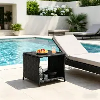 SUCCESS COURIER Table de jardin en rotin, petite table d'appoint, table de patio avec espace de rangement, table basse, résistante aux intempéries et élégante, pour le jardin, la terrasse et le balcon