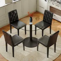 SUCCESS COURIER Ensemble table et chaises, table ronde en verre de 85 cm + 4 chaises noires en PU, style minimaliste