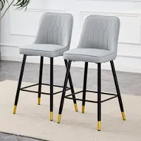 SUCCESS COURIER Lot de 2 tabourets de bar, 100 cm, cuirPolyuréthanegris clair, pieds en métal noir, repose-pieds