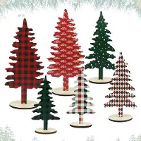 OEM Mini-sapin de Noël - lot de 6, décorations de Noël en bois avec socle