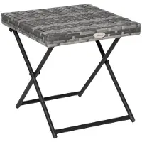 SUCCESS COURIER Table de jardin en polyrotin, table d'appoint grise – Table de balcon carrée 40 x 40 x 40 cm – Table basse pliable avec structure métallique pour l'extérieur et l'intérieur