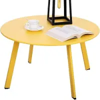OEM Table ronde de jardin en métal, ronde, table-banc pour le salon avec repose-jambes réglables (jaune, diamètre 70 x 40 cm)