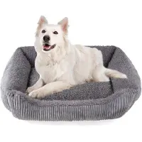 OEM Lit pour chien de taille moyenne, banc en peluche lavable avec revêtement en velours côtelé, antidérapant, gris clair, 89 x 63 cm