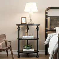 StarTech.com Table d'appoint ronde - Table d'appoint/table de chevet - Structure en métal, plateaux en bois, 3 niveaux, pour les petits espaces, salon et chambre à coucher - Gris