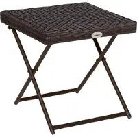 Fortuna Lai Table de jardin Table d'appoint Support à fleurs pliable 40x40x40 cm Polyrotin Métal Marron pour meubles de jardin et terrasse