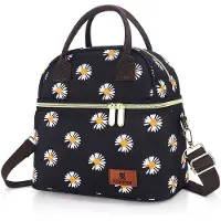 OEM Sac isotherme pour dames, idéal pour le déjeuner ou comme petite sacoche de travail, avec bandoulière réglable, motif floral noir et blanc