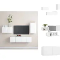 vidaXL Ensemble de meubles TV 4 pièces Blanc Matériau dérivé du bois - Meubles TV