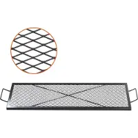 Zerbaco 1110 x 380 x 25 mm X-Marks Grille de foyer, Grille rectangulaire, Grille de feu de camp BBQ en acier avec poignée, Ustensile de cuisine portable de camping pour les réunions de fête en plein air, Noir