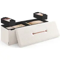 OEM Tabouret de rangement Rootz - Pouf - Coffre-siège - Capacité de 131 litres - Blanc - 38 cm x 110 cm x 38 cm