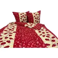 Zbyszko Linge de lit, tissu piqué gaufré, sans repassage, 100 % coton, 160 x 200, 2673 Feuilles rouges
