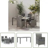The Living Store Ensemble de jardin 5 pièces avec coussins Poly Rattan Gris