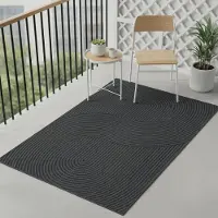 Teppichhome24 Tapis d'extérieur à motif graphique ondulé, résistant aux intempéries, pour terrasse ou balcon, couleur anthracite, dimensions : 80 x 150 cm