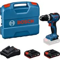 Bosch Perceuse-visseuse à percussion sans fil GSB18V-52, avec 2 batteries GBA 18 V 2,0 Ah dans un coffret L-Case