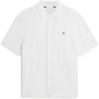 Tommy Hilfiger Vestes en maille 'Relaxed Pointelle Short Sleeve With' blanc