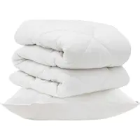 vidaXL : Couverture de lit avec 2 oreillers, blanc, microfibre