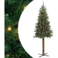 vidaXL Sapin de Noël mince Vert 210 cm PVC et bois de pin massif