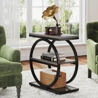 StarTech.com Petite table d'appoint - Table basse rectangulaire à 3 étagères - Piètement en métal de style industriel vintage - Pour le salon, à côté du canapé - 30 × 60 × 65 cm - Gris 01