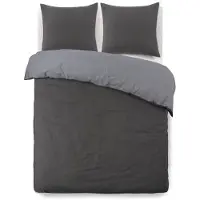 Vision Parure de lit Flanelle bicolore - 1 housse de couette 240 x 260 cm + 2 taies d'oreiller 65 x 65 cm - Gris anthracite