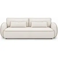 Sofello Canapé modèle ORIA avec fonction convertible – Tissu mélangé beige/crème/marron | Canapé moderne en tissu bouclé tendance avec bordure décorative, surface de couchage : 204 × 144 cm