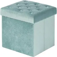 OEM Coffre-siège Fluwele avec espace de rangement - Coffre-banquette en tissu vert - Pouf à couvercle rabattable - 40 x 40 x 40 cm