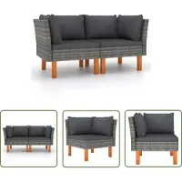 The Living Store Ecksofas 2 Stk. Poly Rattan et Eukalyptus Massivholz