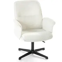 Meubles Cosy : siège pivotant ergonomique réglable avec accoudoirs en tissu bouclé blanc – THOMASINA