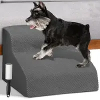 OEM Structure d'escalade pour chiens avec 2 marches et roulettes, toile texturée amovible, crochets d'escalade pour chiens, coussin en mousse haute densité (gris)