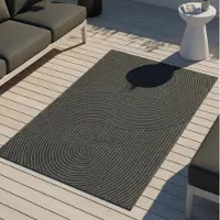 Carpetia Tapis d'extérieur à motif graphique ondulé, résistant aux intempéries, pour terrasse ou balcon, couleur anthracite, dimensions : 80 x 200 cm